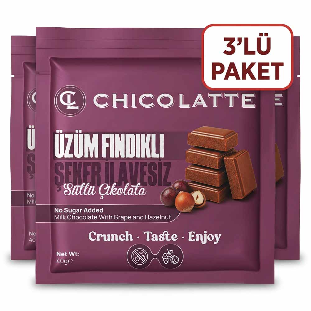 Şeker İlavesiz Sütlü Üzümlü - Fındıklı Çikolata