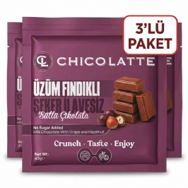 Şeker İlavesiz Sütlü Üzümlü - Fındıklı Çikolata